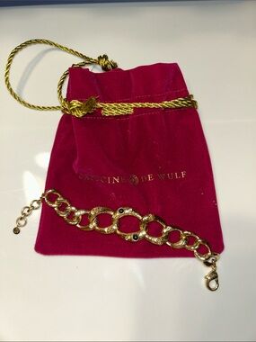 Capucine De Wulf Gold Link Bracelet with Crystal Accents and Velvet dust bag